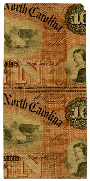 Back of State of North Carolina $1 note printed on P-1190A remainder sheet