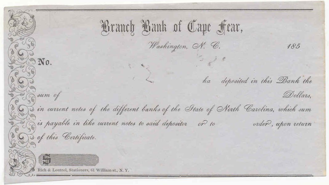 Unused Deposit Receipt (Washington Branch)