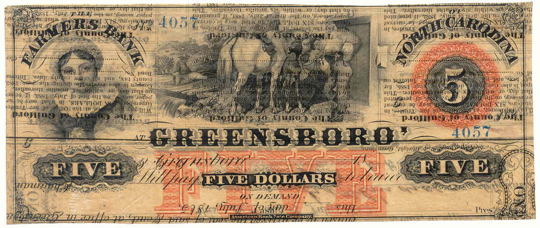 Bond Back P750 Farmers Bank of North Carolina, Greensboro $5