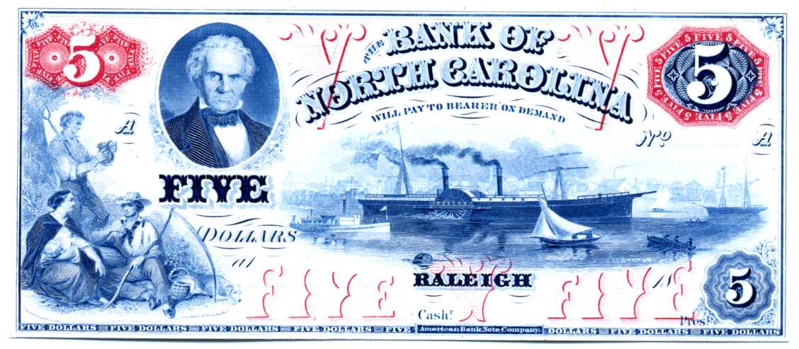 Proof P990 Bank of North Carolina, Raleigh $5