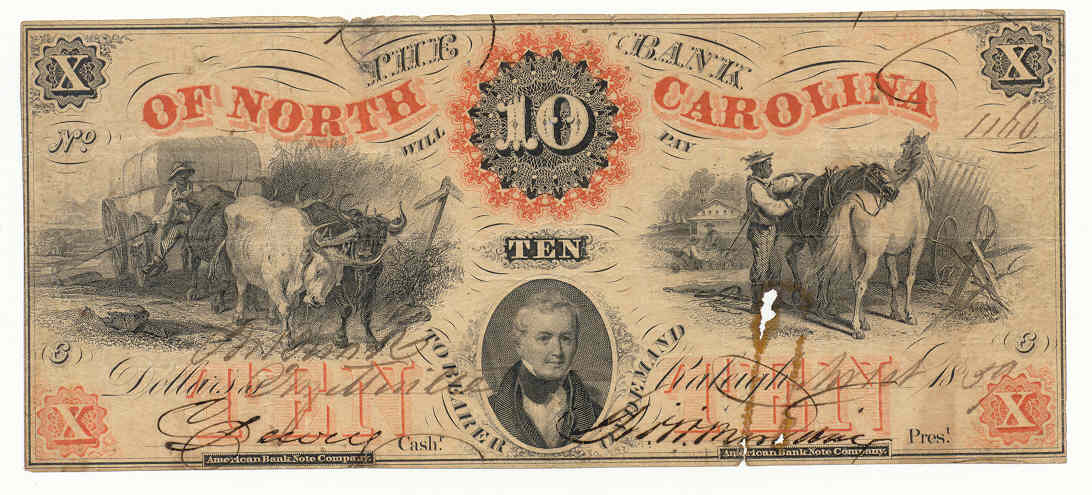 P1000 The Bank of North Carolina, Raleigh $10, Fayetteville Branch
