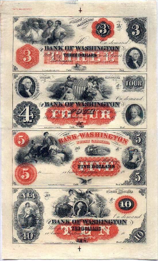 P1350A - P1380A Bank of Washington, Washington $3 / $4 / $5 / $10 Sheet