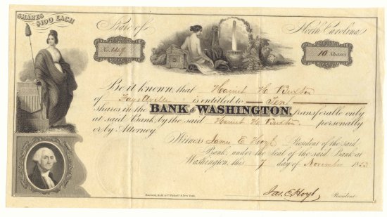 Stock Certificate on the Bank of Washington