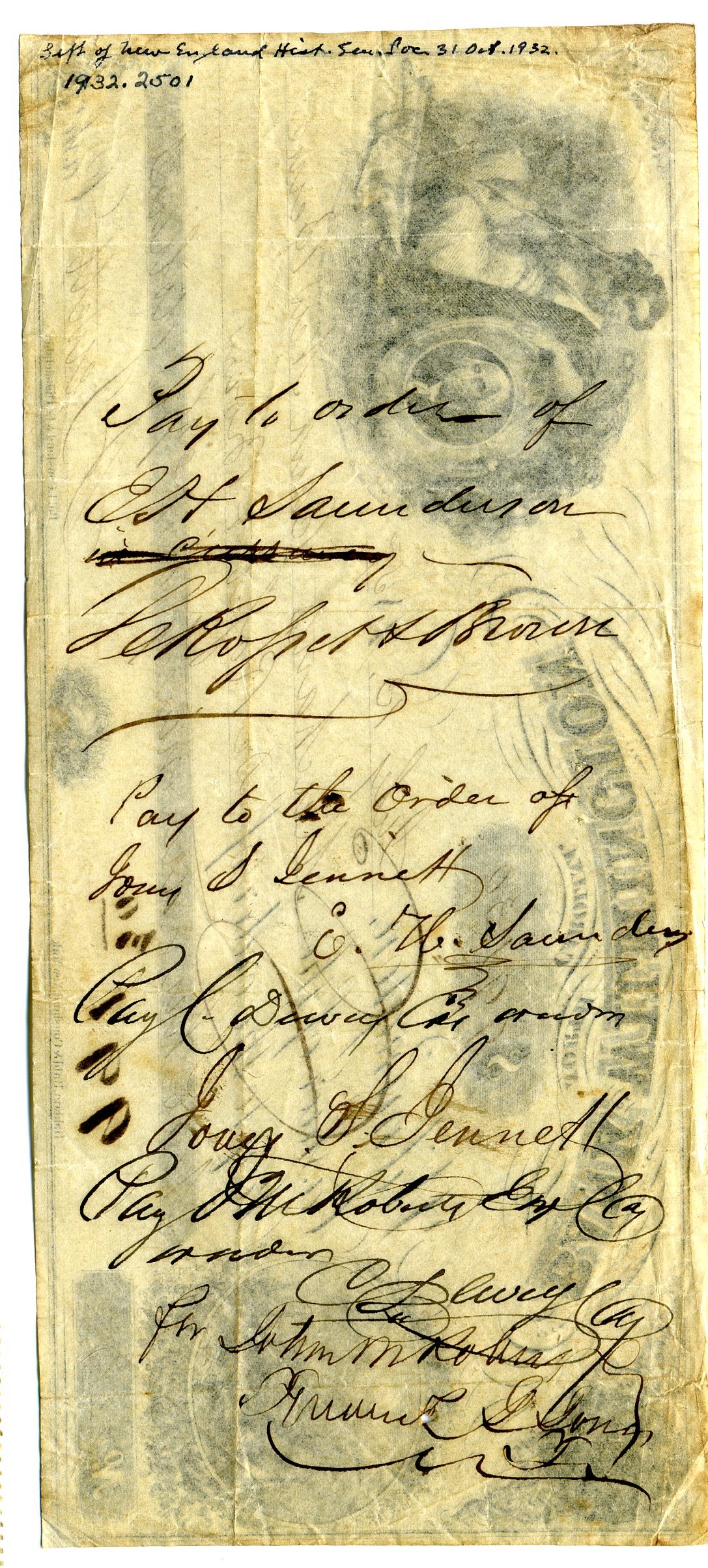 Bank of Wilmington Check, Wilmington 1857