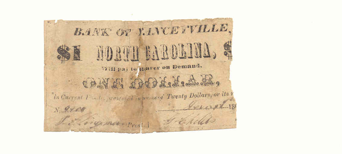 P1532 Bank of Yanceyville, Yanceyville $1 Civil War Emergency Issue