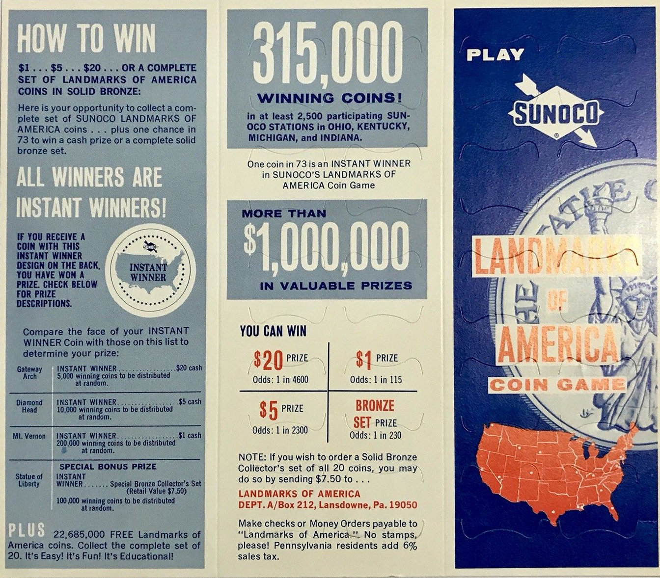 Back of Sunoco Landmarks of AmericaGame Card 