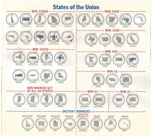 Shell States of the Union Medal Collection Game Card Inside